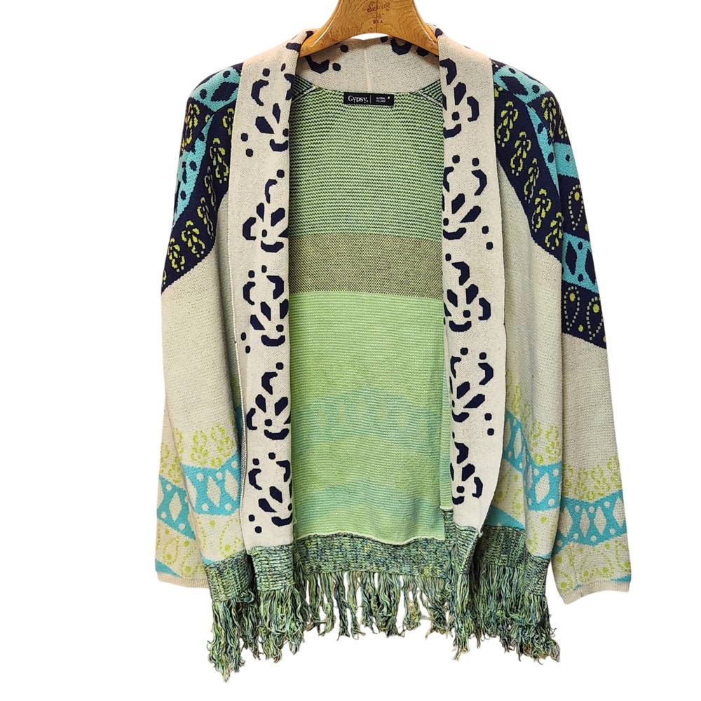 Gypsy 05 Global Village‎ Open Front Knit Cardigan Sweater Women's Size M Boho